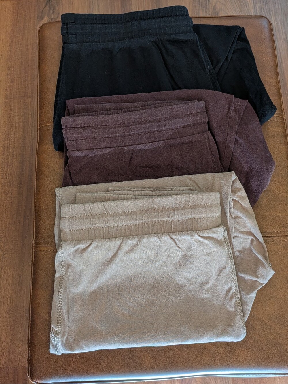 Three Men's Elastic Waist Bottoms - Black, Maroon, Tan